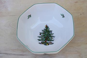 catalog photo of Spode Christmas tree octagonal serving bowl, vintage holiday china