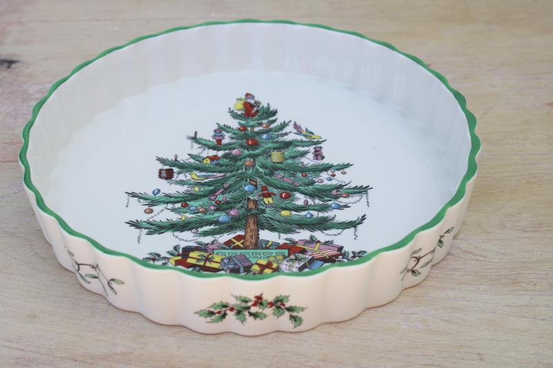 photo of Spode Christmas tree pattern quiche dish, fluted tart pan oven to table china #1
