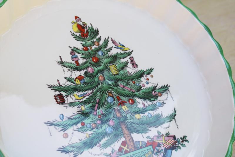 photo of Spode Christmas tree pattern quiche dish, fluted tart pan oven to table china #2