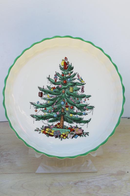photo of Spode Christmas tree pattern quiche dish, fluted tart pan oven to table china #5