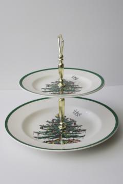 catalog photo of Spode England Christmas tree tiered plate serving tray w/ center handle