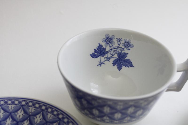 photo of Spode England geranium pattern, vintage blue & white china tea cups & saucers #2