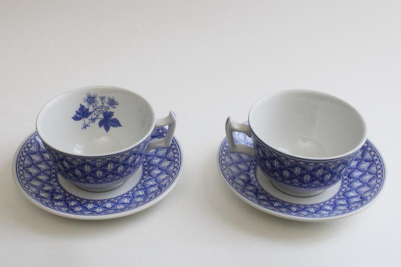 photo of Spode England geranium pattern, vintage blue & white china tea cups & saucers #7