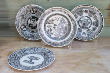 Spode black white china luncheon plates Archive collection antique transferware patterns