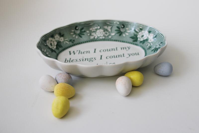 photo of Spode green transferware motto dish, When I count my blessings I count you twice #3