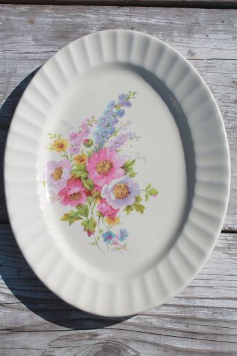photo of Spring Bouquet Knowles china, 40s vintage cottage garden flowers dishes set for 4 #5