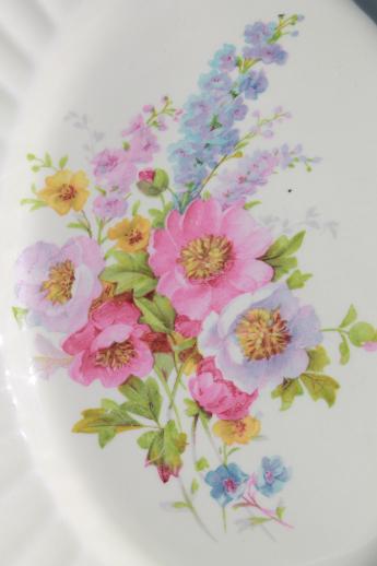 photo of Spring Bouquet Knowles china, 40s vintage cottage garden flowers dishes set for 4 #6