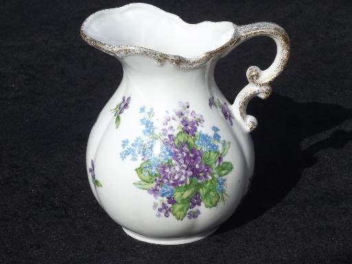 photo of Spring Bouquet Lefton china vintage wash pitcher and bowl set, violets floral #3