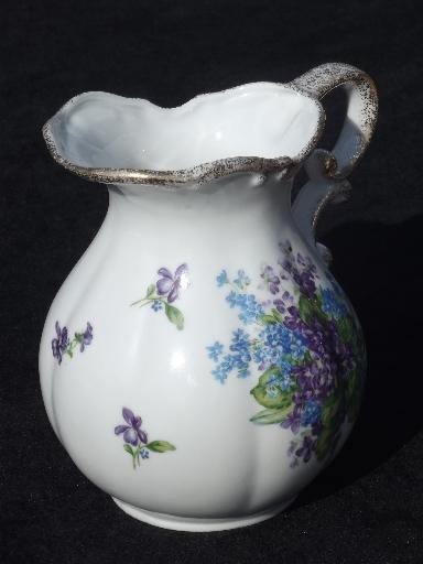 photo of Spring Bouquet Lefton china vintage wash pitcher and bowl set, violets floral #5