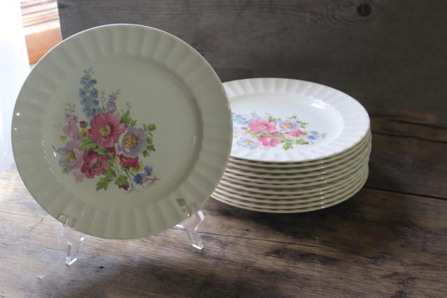 photo of Spring Bouquet pattern vintage china dinner plates, delphiniums & peonies floral #1