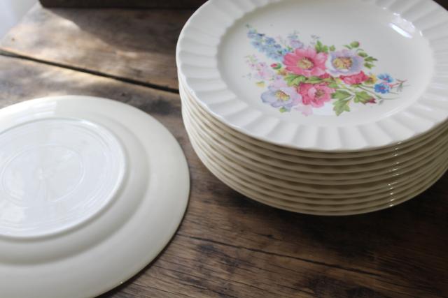 photo of Spring Bouquet pattern vintage china dinner plates, delphiniums & peonies floral #4