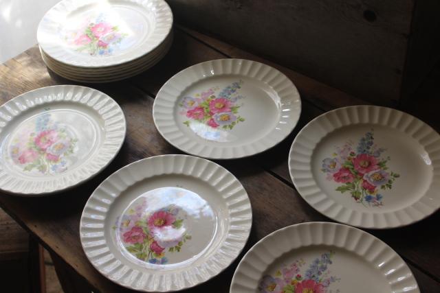 photo of Spring Bouquet pattern vintage china dinner plates, delphiniums & peonies floral #5