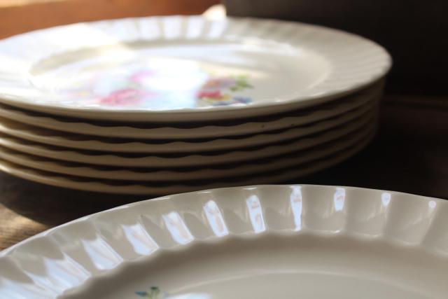 photo of Spring Bouquet pattern vintage china dinner plates, delphiniums & peonies floral #6