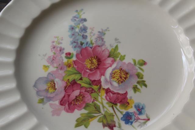 photo of Spring Bouquet pattern vintage china dinner plates, delphiniums & peonies floral #7