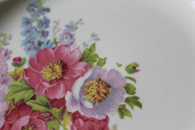 photo of Spring Bouquet pattern vintage china dinner plates, delphiniums & peonies floral #9