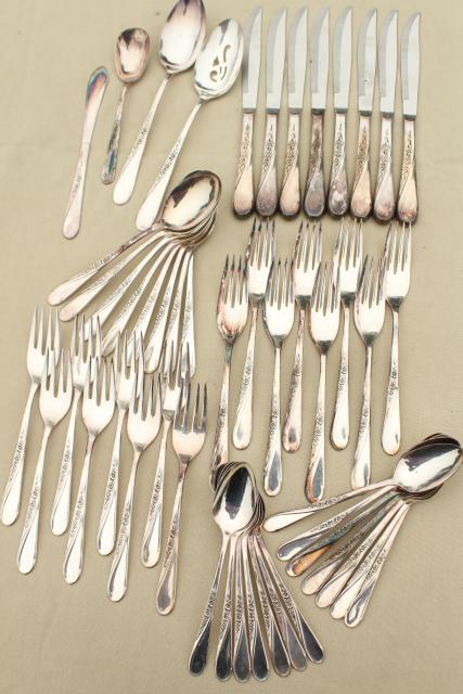 photo of Spring Flower Wm Rogers International Silver plate flatware, estate lot vintage silverware #1