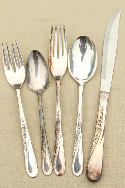 photo of Spring Flower Wm Rogers International Silver plate flatware, estate lot vintage silverware #4