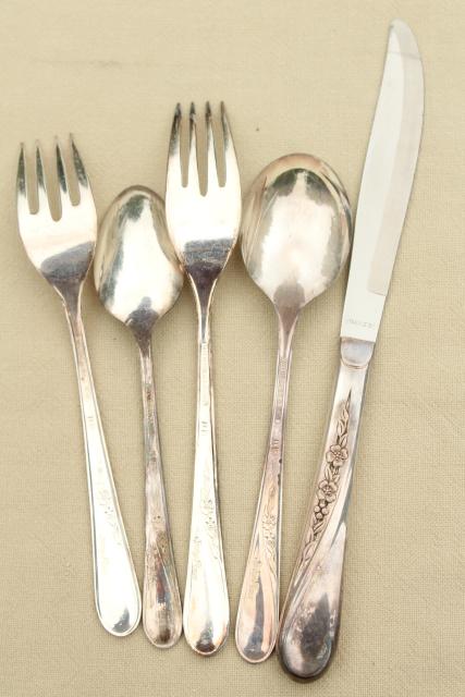 photo of Spring Flower Wm Rogers International Silver plate flatware, estate lot vintage silverware #5