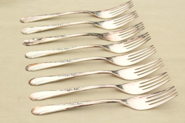 photo of Spring Flower Wm Rogers International Silver plate flatware, estate lot vintage silverware #14