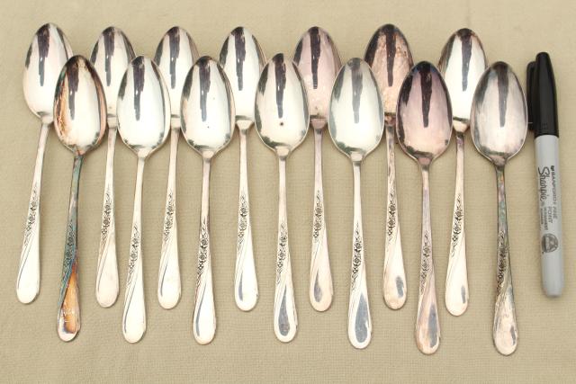 photo of Spring Flower Wm Rogers International Silver plate flatware, estate lot vintage silverware #17