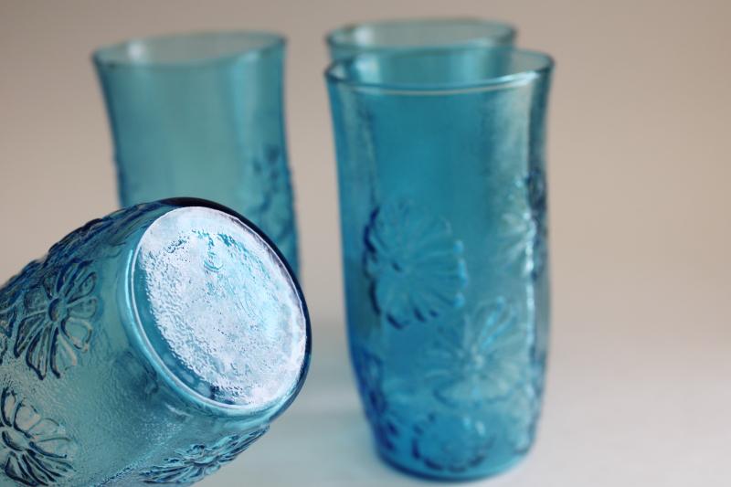 photo of Spring Song Anchor Hocking laser blue glass tumblers, vintage drinking glasses set #3