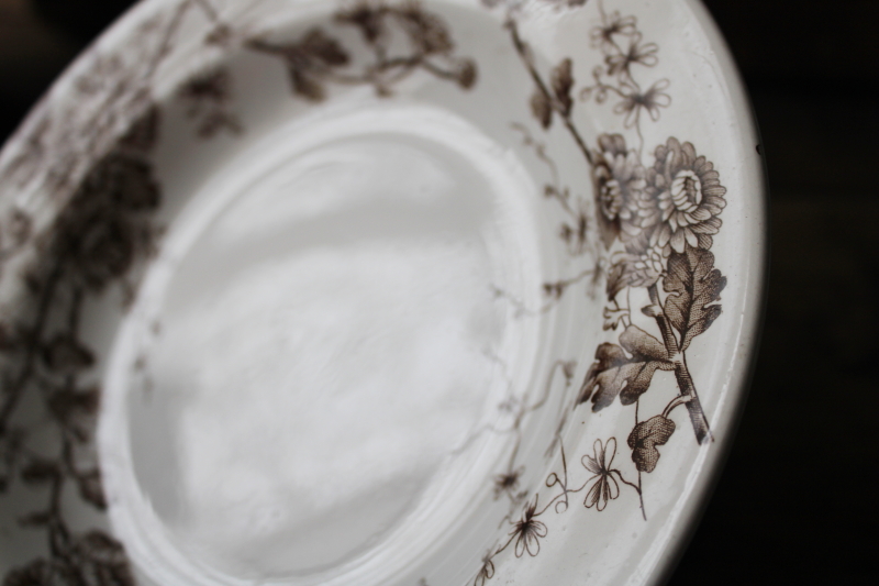 photo of Spring pattern brown transferware, antique ironstone china plate w/ old England registry stamp #2