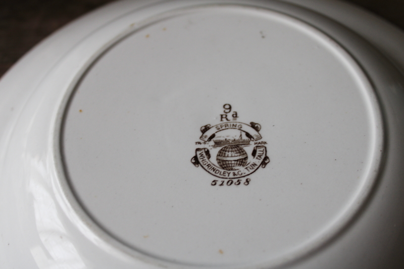 photo of Spring pattern brown transferware, antique ironstone china plate w/ old England registry stamp #5