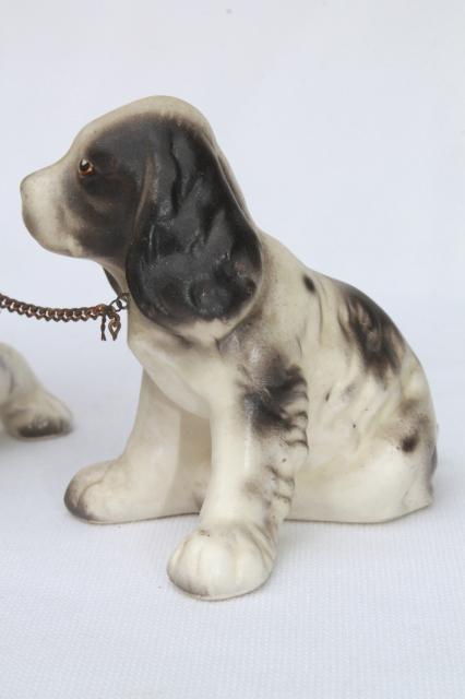 photo of Springer spaniel family, vintage china dog figurines, mama & babies black & white spaniels #7