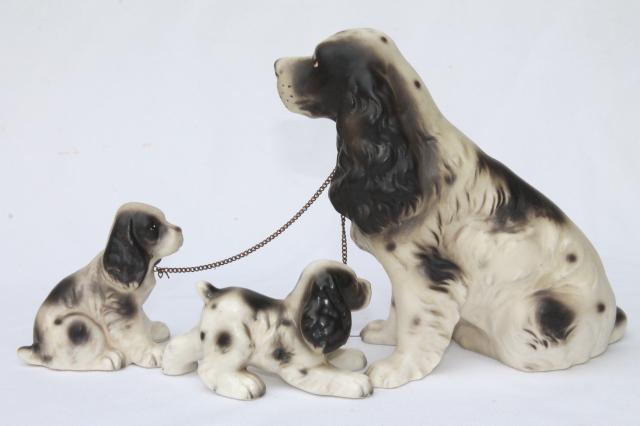 photo of Springer spaniel family, vintage china dog figurines, mama & babies black & white spaniels #9