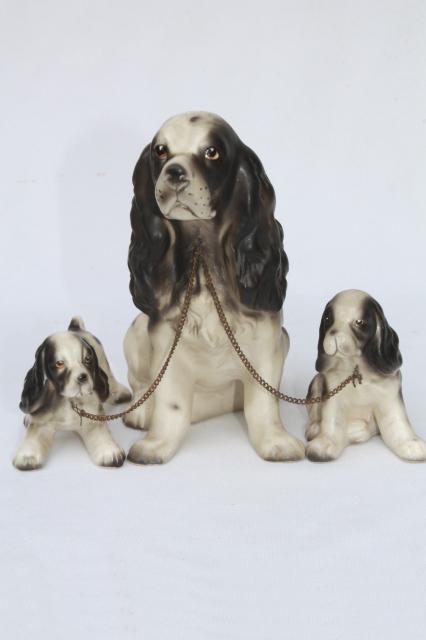 photo of Springer spaniel family, vintage china dog figurines, mama & babies black & white spaniels #11