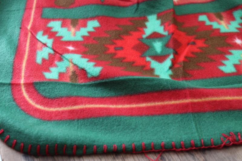 photo of St Labre Indian School print fleece lap blanket throw, red & green w/ buffalo #2