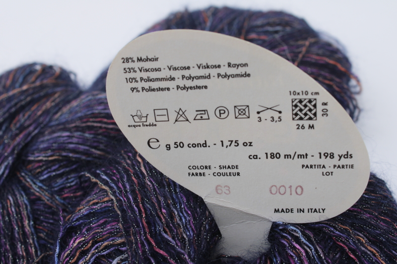 photo of Stacy Charles Ritratto mohair rayon poly yarn, purple shades w/ metallic look shine #2