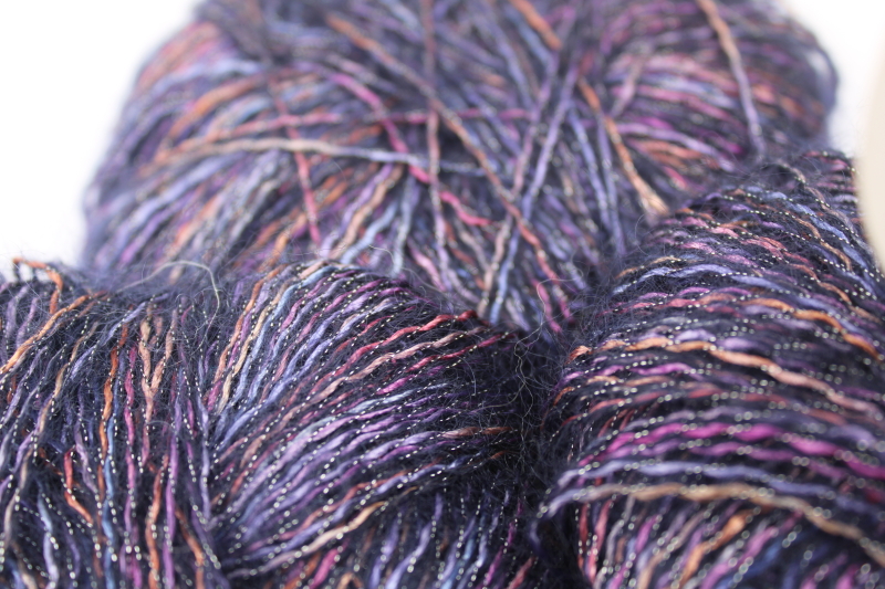 photo of Stacy Charles Ritratto mohair rayon poly yarn, purple shades w/ metallic look shine #3