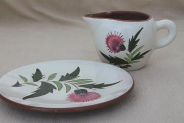 catalog photo of Stangl Thistle creamer & plate, vintage Stangl pottery cream jug pitcher