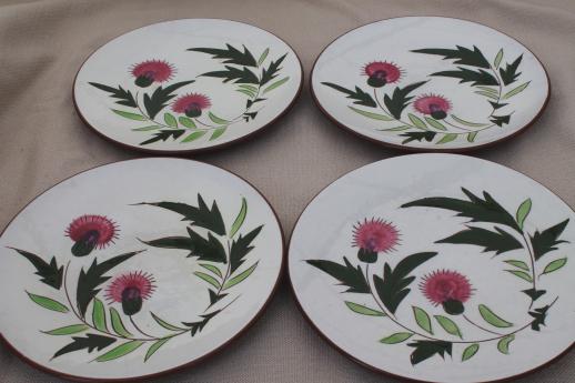 photo of Stangl Thistle cups & saucers w/ plates, vintage Stangl pottery coffee, tea dessert set #2