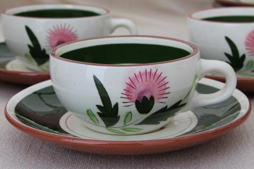 photo of Stangl Thistle cups & saucers w/ plates, vintage Stangl pottery coffee, tea dessert set #8