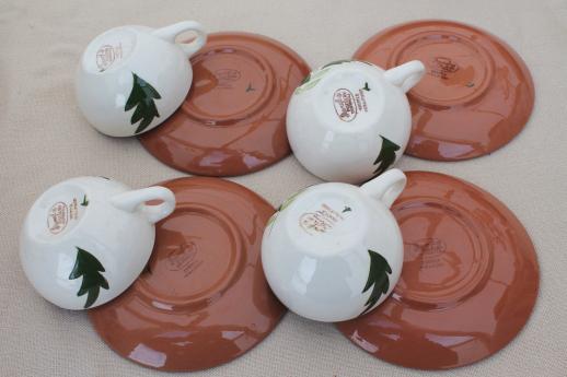 photo of Stangl Thistle cups & saucers w/ plates, vintage Stangl pottery coffee, tea dessert set #9