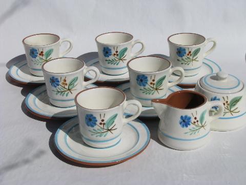 photo of Stangl pottery, vintage coffee cups & saucers, blue Bachelor's Button #1