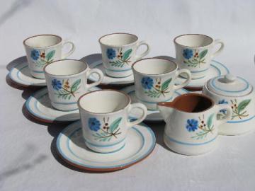 catalog photo of Stangl pottery, vintage coffee cups & saucers, blue Bachelor's Button