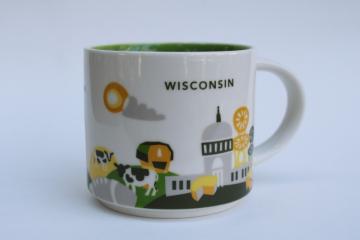 Starbucks mug You Are Here Wisconsin 2014 collectible coffee cup Packers green & yellow 