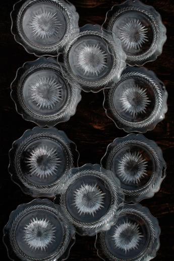 photo of Starburst herringbone pattern glass plates, vintage Jeannette depression glass #2