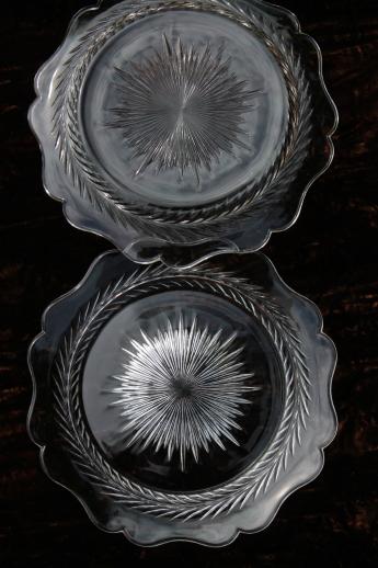 photo of Starburst herringbone pattern glass plates, vintage Jeannette depression glass #3