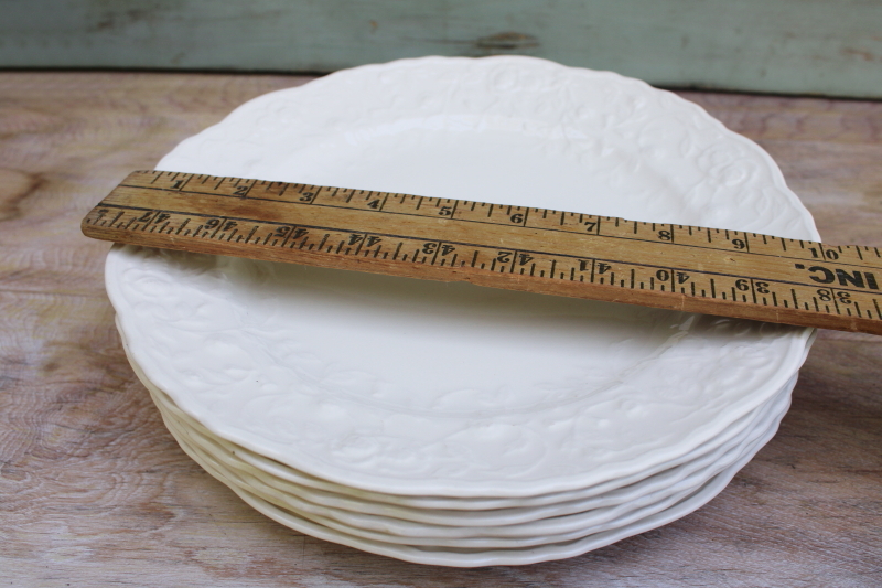 photo of Steubenville Rose Point embossed border vintage creamy white china dinner plates #6