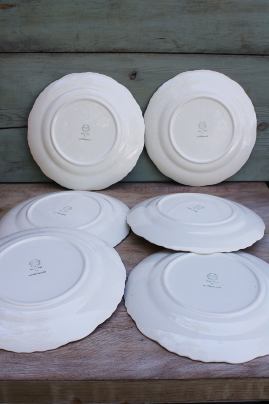 photo of Steubenville Rose Point embossed border vintage creamy white china dinner plates #7