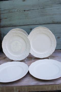 catalog photo of Steubenville Rose Point embossed border vintage creamy white china dinner plates