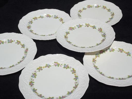 photo of Steubenville floral china plates, Adam Antique embossed border creamware #1