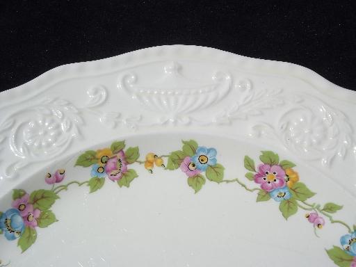 photo of Steubenville floral china plates, Adam Antique embossed border creamware #3