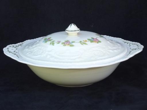 photo of Steubenville floral china tureen, Adam Antique embossed border creamware #1