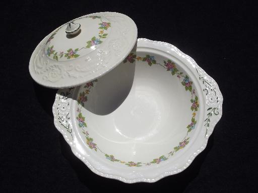 photo of Steubenville floral china tureen, Adam Antique embossed border creamware #3