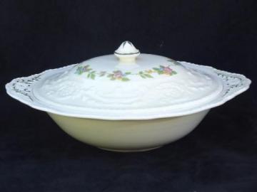 catalog photo of Steubenville floral china tureen, Adam Antique embossed border creamware